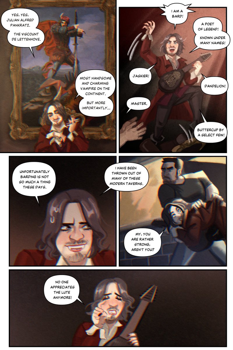 I am reposting my jaskier+others what we do in the shadows au comics all together just so they're easier to find and follow don't mind me lmao 