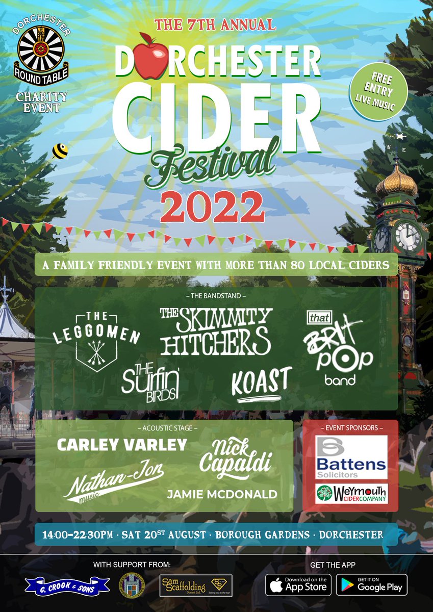DorchCiderFest's tweet image. LINEUP NEWS! 🍏 Who’s joining us on Saturday 20th August? #dorchciderfest22