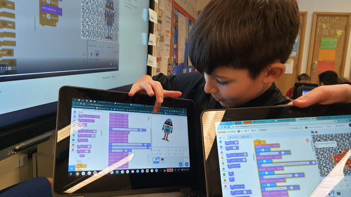CCJacademy's tweet image. Our Year 6 pupils loved starting to design their own computer games with @GoogleForEdu’s amazing #CSFirst @scratch programme. Watch this space! #codewithgoogle. @LEOcomputing