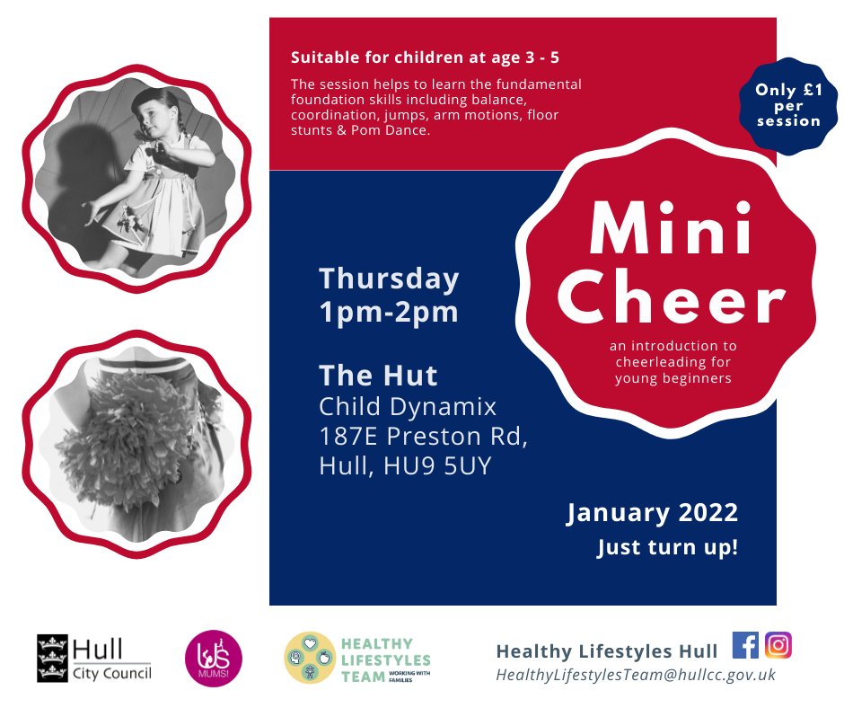 There's now no need to book our Thursday Mini Cheer session at @childdynamix 's The Hut!
Just turn up and have a great time! :) 
#HealthyHull #GetHullActive #Hull