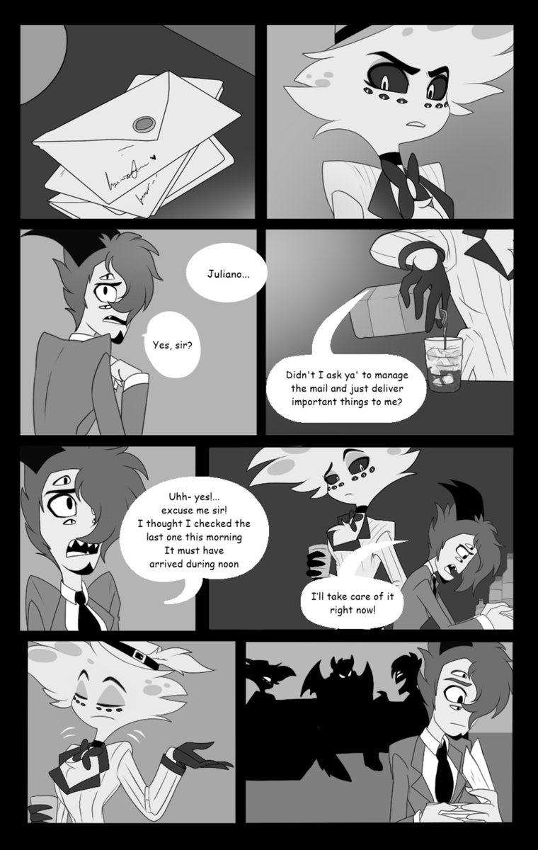 HC4Art's tweet photo. "The letter" 
Tweet 1 / 2 
Small comic about the letter Angel got and was seen in the previous tweet, part 2 coming soon... 🤍 https://t.co/eYpuoa6eGX