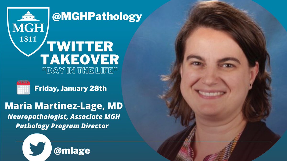 MGH Pathology (@mghpathology) on Twitter photo Please join us next Friday, January 28th, for a #MGHTwitterTakeover with <a href="/mlage/">Maria Martinez-Lage, MD (she/her/ella) 🏳️🌈</a>! 🔬🐦🗣️
Maria Martinez-Lage, MD, is a Neuropathologist and the Associate <a href="/MGHPathology/">MGH Pathology</a> Program Director. Tune in to see what a typical day looks like for Maria!
#NeuroPath #PathTwitter #MedTwitter Please join us next Friday, January 28th, for a #MGHTwitterTakeover with <a href="/mlage/">Maria Martinez-Lage, MD (she/her/ella) 🏳️🌈</a>! 🔬🐦🗣️
Maria Martinez-Lage, MD, is a Neuropathologist and the Associate <a href="/MGHPathology/">MGH Pathology</a> Program Director. Tune in to see what a typical day looks like for Maria!
#NeuroPath #PathTwitter #MedTwitter