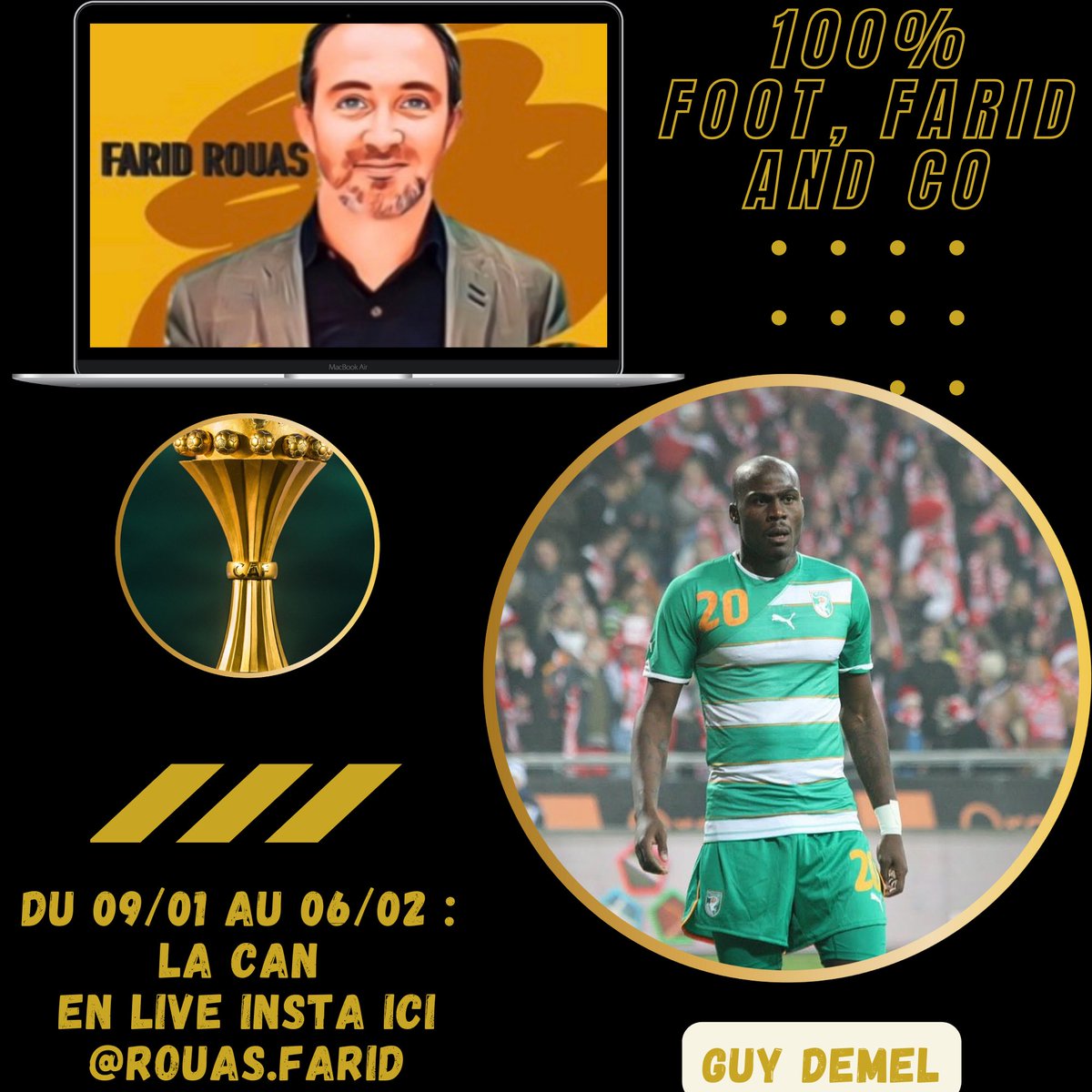 ⚠️ H-30’ ce soir mon invité Guy #Demel 

Si vous avez des questions, venez les poser et il tentera d’y répondre en direct 😉 !
#CAN2021 <a href="/LeFoot225/">Le Foot 225 🇨🇮</a> <a href="/RayBle10/">Ray Blé🇨🇮⭐⭐⭐️🇦🇷</a> <a href="/cplussportafr/">CANAL+ SPORT Afrique</a> <a href="/caf_online_FR/">CAF - FR</a> 

RDV dès 19h sur Insta
👉 instagram.com/rouas.farid?ig…