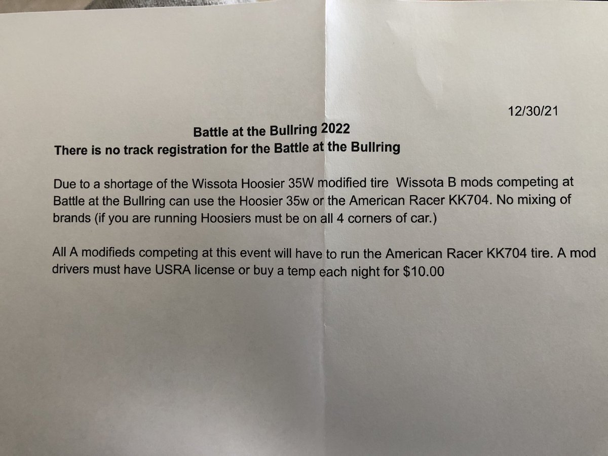 wheelerred1's tweet photo. @HumboldtSpdwy We planned on running as a USRA car regardless but here it is in the mail! It official WISSOTA BMODS you can run Americans.   See you there at Humboldt Speedway less than 6 weeks 🏁🇺🇸💴 https://t.co/kh5pn1MStd