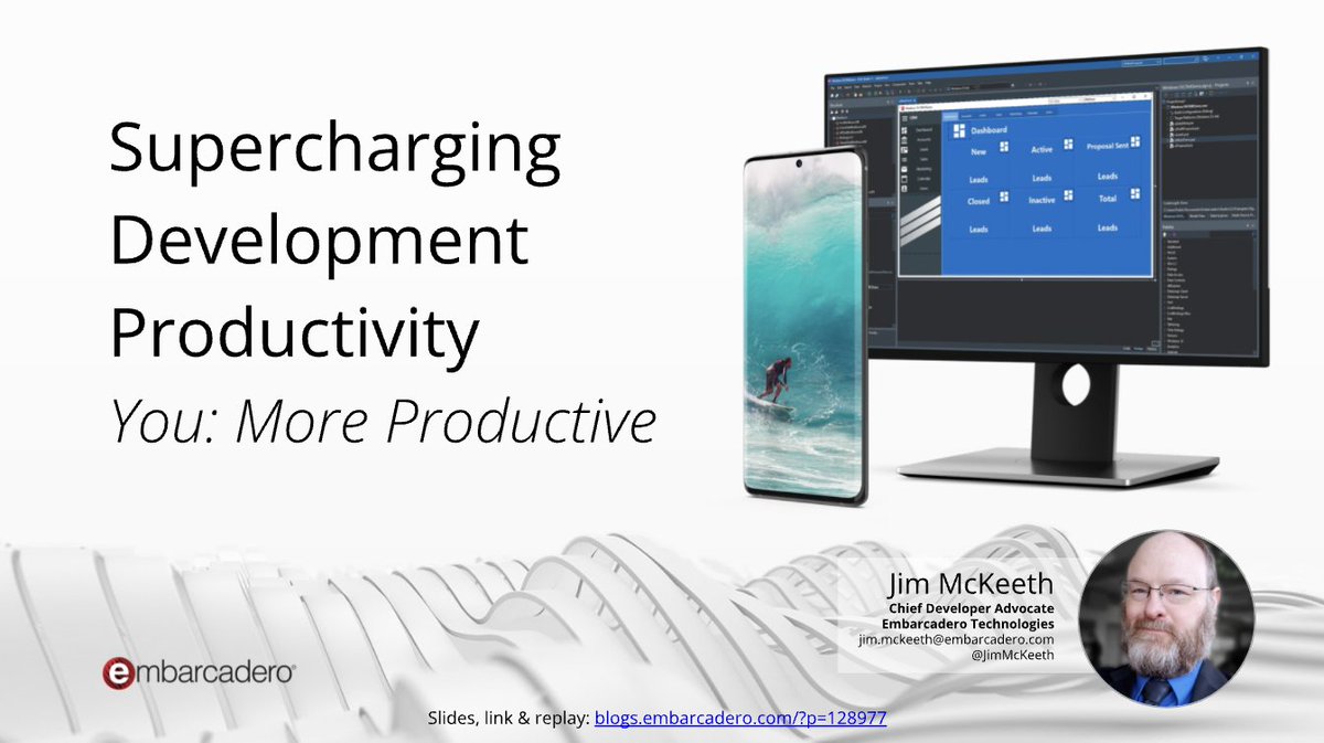 EmbarcaderoTech's tweet image. When someone writes as much #code as you do, make sure you are getting the most #productivity for your time. This webinar focuses on tools, tips, and techniques to supercharge your effectiveness. Learn more: embt.co/3u3acxB #developers #programming