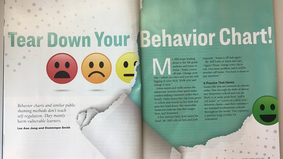 EL Magazine (@elmagazine) on Twitter photo There are 3 key reasons (among many) to abandon behavior charts in your school, say <a href="/leeannjung/">Lee Ann Jung</a> & <a href="/domsmithRP/">Dominique Smith Ed.D</a>:
1. Compliance isn't our long-term goal
2. Behavior charts can't teach self-regulation
3. Charts hurt students!
ascd.org/el/articles/te… #edchat There are 3 key reasons (among many) to abandon behavior charts in your school, say <a href="/leeannjung/">Lee Ann Jung</a> & <a href="/domsmithRP/">Dominique Smith Ed.D</a>:
1. Compliance isn't our long-term goal
2. Behavior charts can't teach self-regulation
3. Charts hurt students!
ascd.org/el/articles/te… #edchat