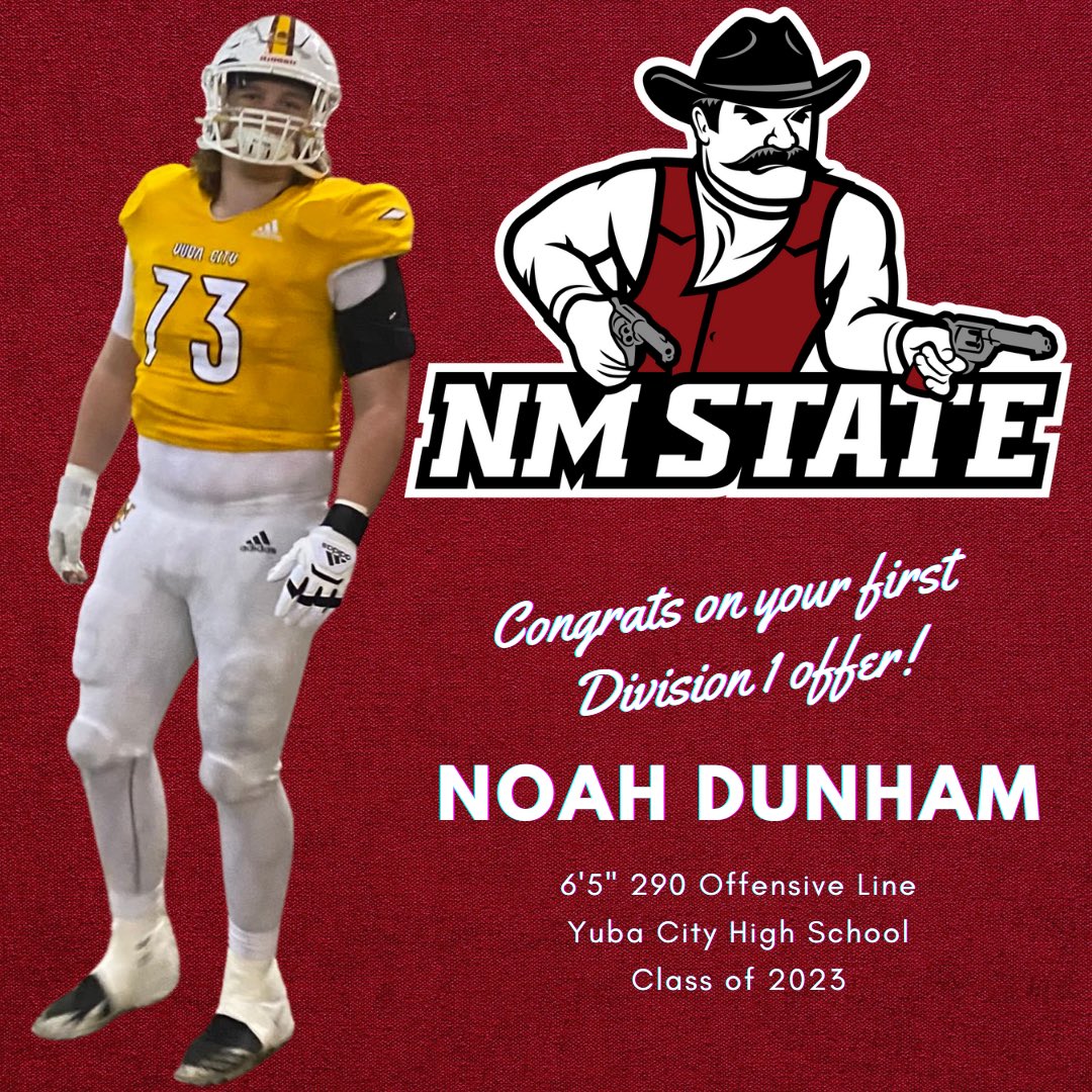 It has been a while since we have posted, but we have great news to share. One of our Class of 23 student athletes, <a href="/NoahDunham/">Noah Dunham</a> received his first offer last night from New Mexico State University! Congrats big fella <a href="/_CoachSid/">Sid Robertson</a> <a href="/grind_30/">GRIND:30</a> <a href="/SacBee_JoeD/">Joe Davidson</a> <a href="/cameronsalerno1/">Cameron Salerno</a>