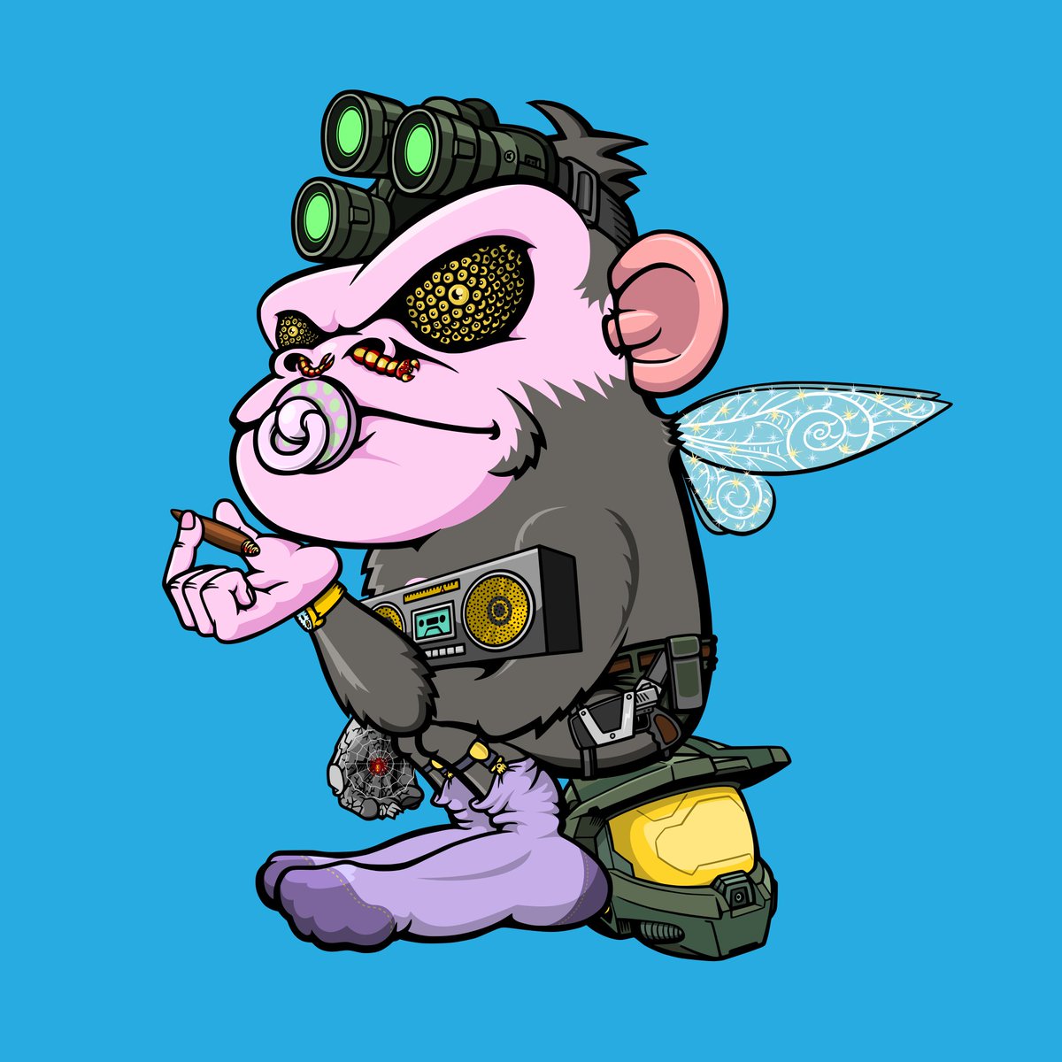 Your wings exist all you have to do is fly! 💸

The baby munky with his pacifier looks calm wearing his angel wings! 🐒🧚‍♀️

#ThousandEyes #Pacifier #GrumpyMunky #NFTs #NoseWorm