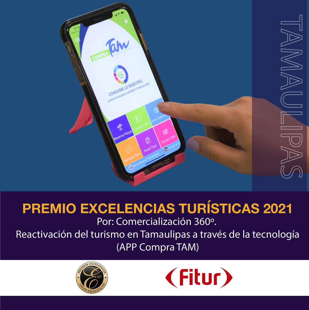 asetur_mx's tweet photo. #MéxicoEnFITUR2022 🇲🇽🇪🇸
Felicitamos a la @SECTUR_TAM, por recibir el Premio Excelencias Turísticas 2021 por el proyecto: Comercialización 360º. Reactivación del turismo en #Tamaulipas a través de la tecnología (APP #CompraTAM).
¡Enhorabuena por este reconocimiento! 👏 https://t.co/vKMCzmVznl