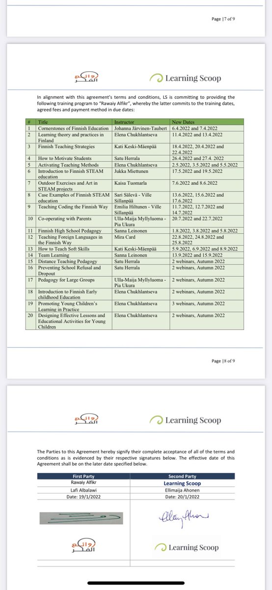 lafiialbalawi's tweet photo. ولله الحمد تم توقيع العقد مع شركة learning scoop الفنلندية ومعهد روائع الفكر بدبي وقريبًا ستنطلق مجموعة من الدورات التدريبية المتخصصة بالتعليم الفنلندي https://t.co/lfudYA4G4p