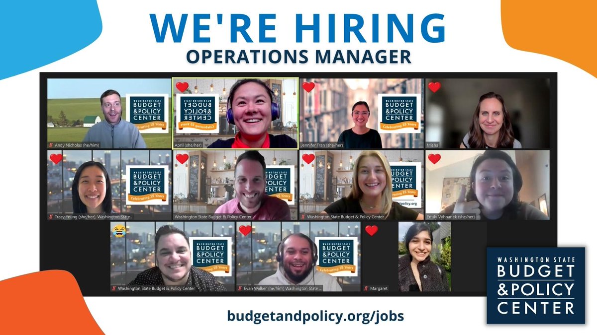 budget_policy's tweet photo. 📢 We're hiring! 📢 Do you want to be part of a collaborative and passionate team of people who dream big about the future of WA? We are looking for a new Operations Manager to support this lovable crew! Learn more on our website and apply by Feb 14 💙   https://t.co/uXz8Hn1Kuv https://t.co/JeXzCdNhE9