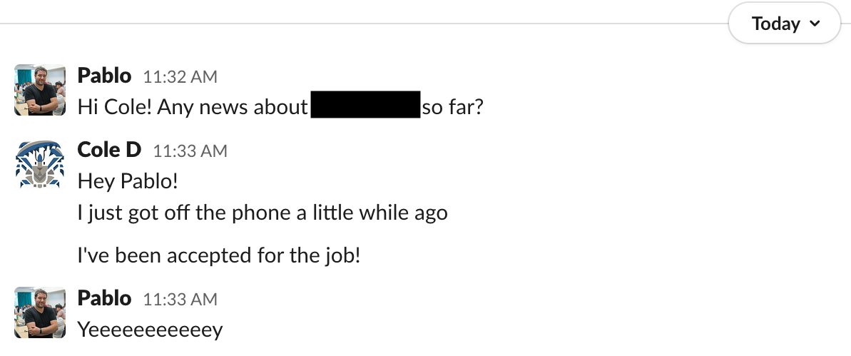 plistingart's tweet photo. Is there a better way to end the week than having one of @ComITorg @googlecanada grads from Recoding Futures getting hired by a big bank as Devs?
Yes, 2 of them getting hired by the same bank, letting me know within 4 minutes one from the other.

I'm ecstatic 💪🎉

#inclusion https://t.co/itmWh1pU6t