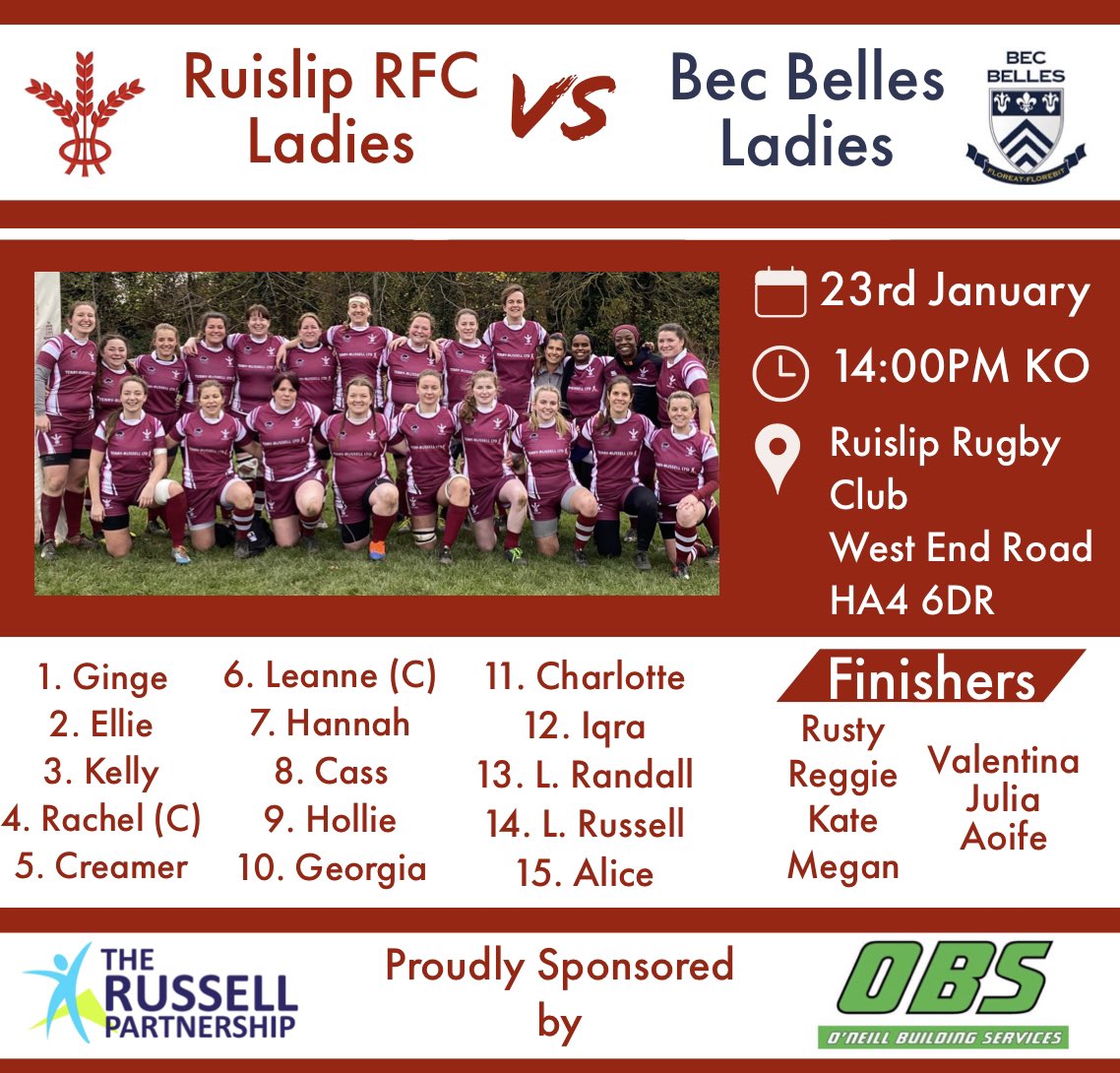 RRFC__Ladies's tweet photo. Here is our squad as we face Bec Belles at home this Sunday! Kick off is at 2pm!

We also have 3 ladies making their debuts for Ruislip this weekend! Megan, Kate and Julia so come down and show your support! #uptherui https://t.co/qFQOassxm5