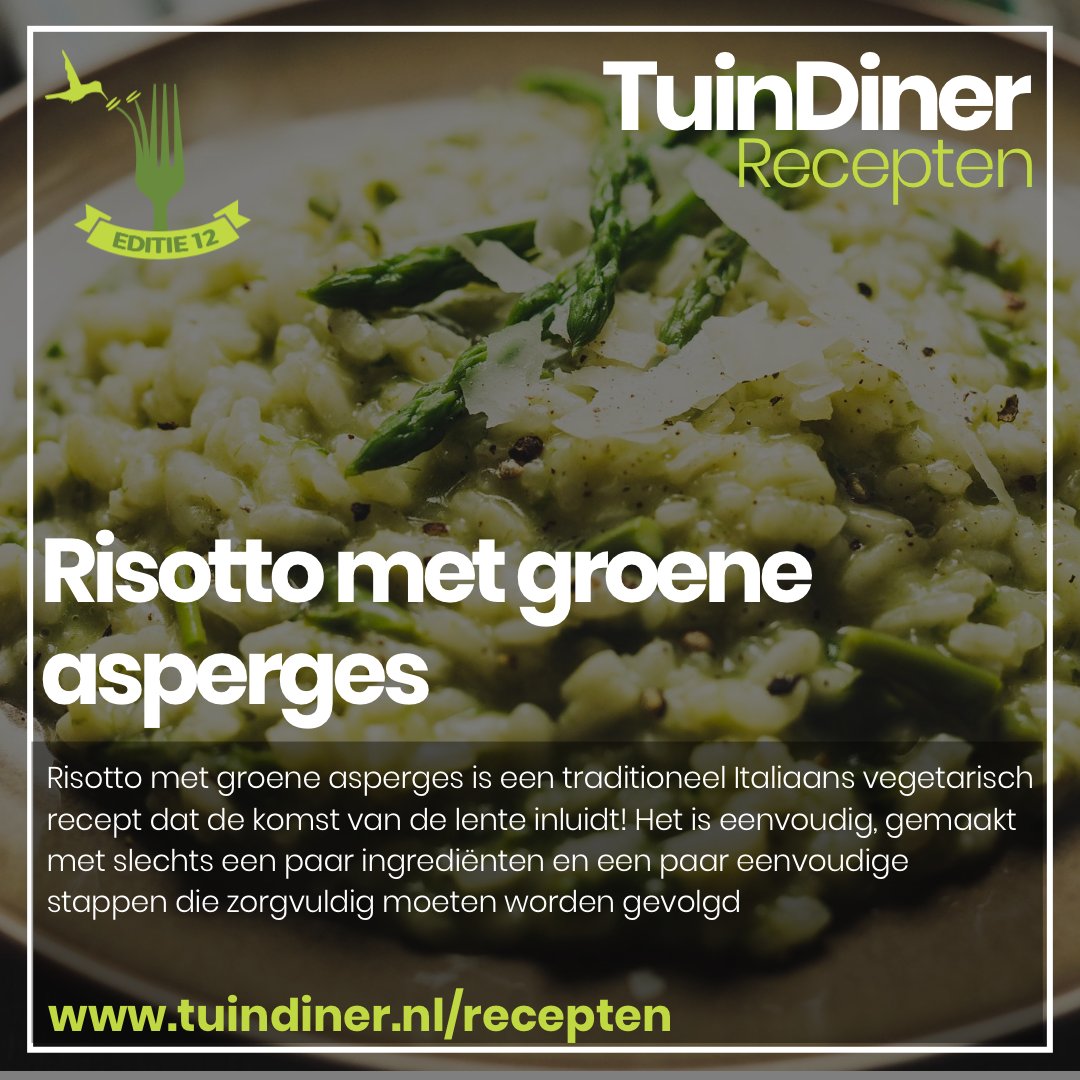 𝗥𝗶𝘀𝗼𝘁𝘁𝗼 𝗺𝗲𝘁 𝗴𝗿𝗼𝗲𝗻𝗲 𝗮𝘀𝗽𝗲𝗿𝗴𝗲𝘀 is een traditioneel Italiaans vegetarisch recept dat de komst van de lente inluidt! Het is eenvoudig, gemaakt met slechts een paar ingrediënten en een paar eenvoudige stappen die moeten worden gevolgd.  social.tuindiner.nl/74Q2