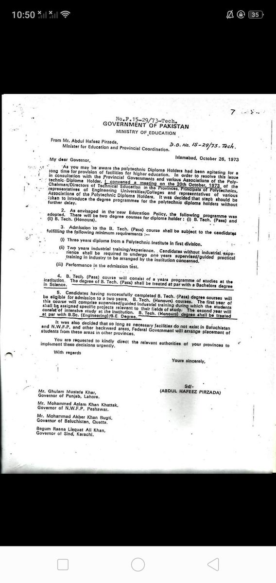 NazirEngrt's tweet photo. 1973 UGC declared b tech hons and BSc engineering is equal , why @PECOfficial mafia played nonsense with nation @hecpkofficial @MinistryofST @SenatePakistan @WajihaQmr https://t.co/5hoJxzwpFO