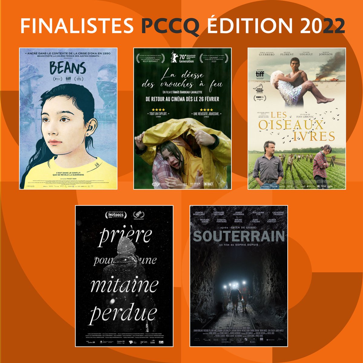 RealisateursQc's tweet photo. En lice aux @PCCQ_CineQC : «Prière pour une mitaine perdue» de JF Lesage, «Souterrain» de @SophieDupuiss, «La déesse des mouches à feu» d’Anaïs BL, « Beans » de @traceydeer et «Les oiseaux ivres» d’Ivan Grbovic. 👏
L'ARRQ est fière d'être partenaire du #PCCQ depuis 8 ans!🧡🎬🎥 https://t.co/MRgVpmiV85