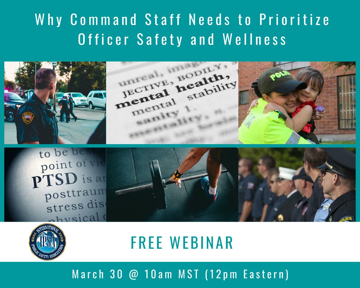 joinipsa's tweet photo. Join us for this free webinar (and share with others): Why Command Staff Needs to Prioritize Officer Safety and Wellness https://t.co/rvYZYzH7qB
#joinipsa https://t.co/yDC6ncYXd6
