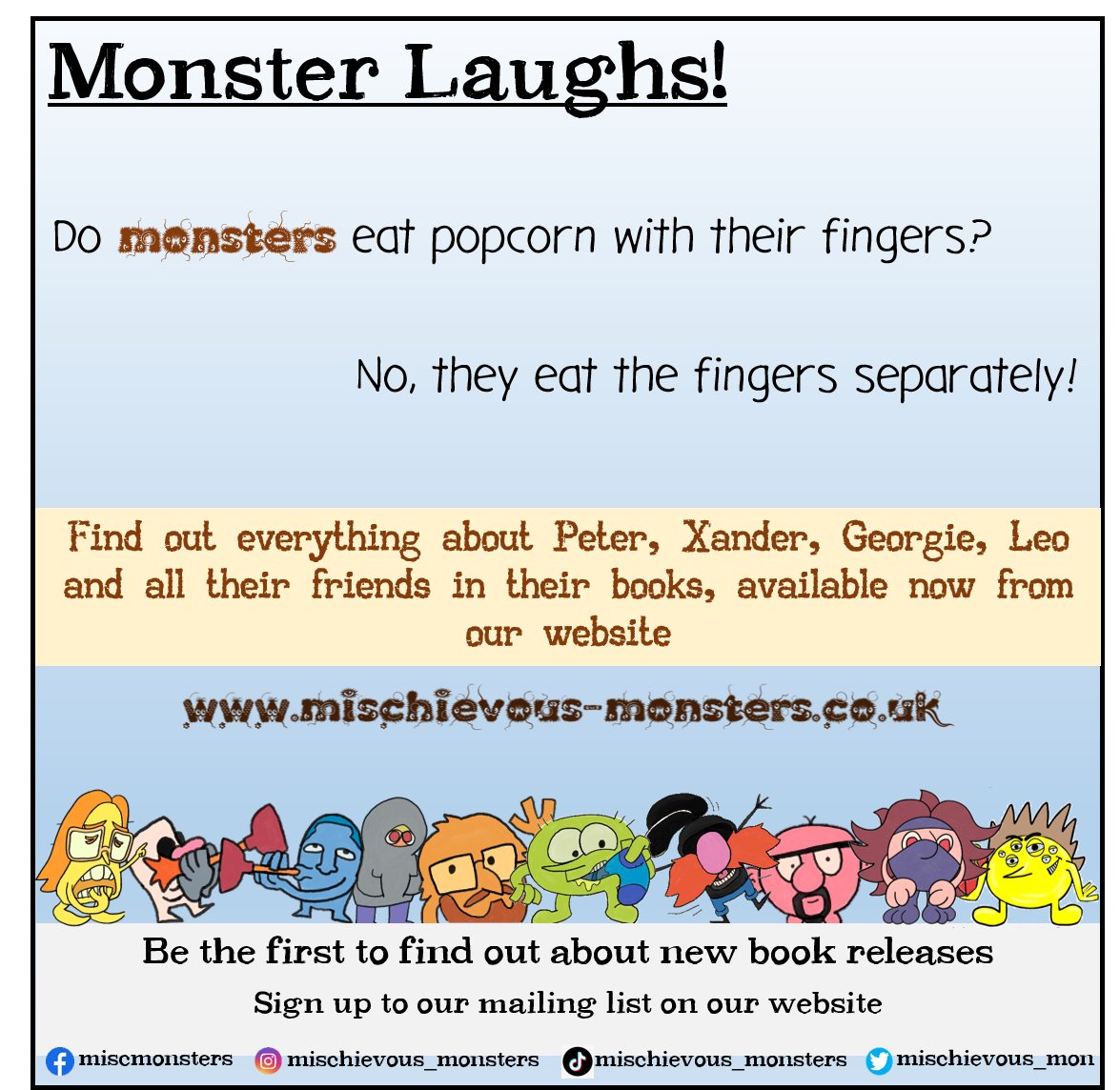 Mischievous_Mon's tweet photo. Have a laugh with our hilarious picture books for children! Get them at the bargain price of just £5 from our website!
https://t.co/AM1UAdt4ay
#bookpub #selfpub #childrensbooks #bookstagram #classroombooks #bookcorner #bedtimebook #kidslit https://t.co/V2a4ZLQjHR