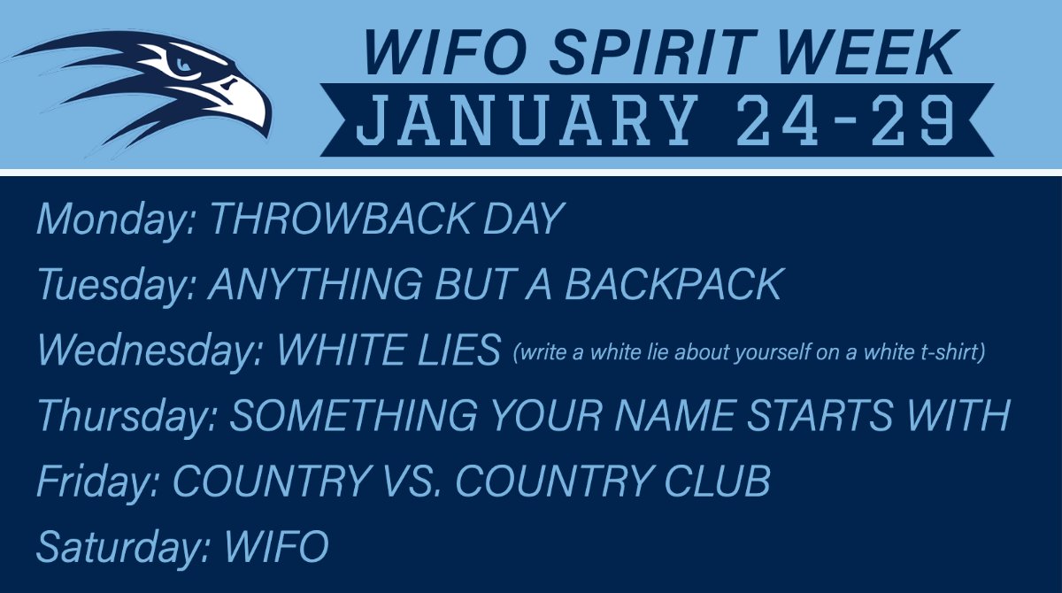 HVAHawks's tweet photo. Let's try this again! WiFo Spirit Week 2.0! @HVAPrincipal https://t.co/U8heZNFg7q
