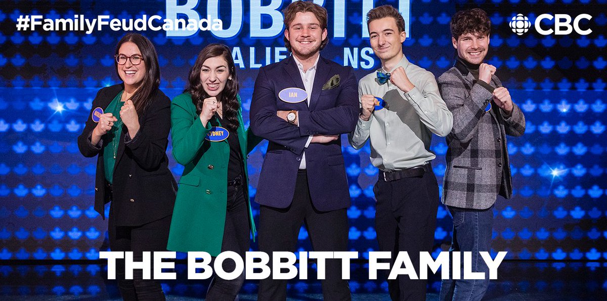 FamilyFeudCa's tweet photo. Tonight on a NEW EPISODE of Family Feud Canada, the Chakraborty-Lang family tries to bank another $10,000 as they face the Bobbitt family 

📺 Watch Family Feud Canada every Mon-Thurs 7:30 (8NT) on CBC, hosted by Gerry Dee. https://t.co/BLgIWdXi6y