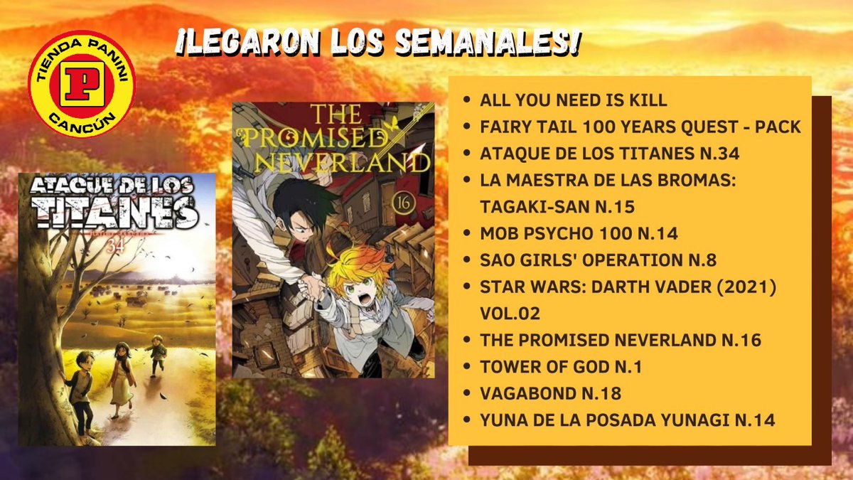 PaniniCancun's tweet photo. 📣Amigos nos llegaron los tomos SEMANALES😁‼️ Pasen a su sucursal preferida y adquieran sus tomos antes de que se agoten😁‼️✨🇯🇵🔥
Los estamos esperando😄✨

Face: @TiendaPaniniCancunMx
Insta: @tiendapaninicancun
Twitter: @PaniniCancun https://t.co/leU8aAgFjw