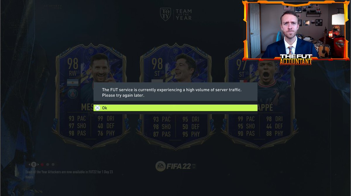 FUT_Accountant's tweet photo. If I were EA's Accountant, all the funds from today's Lightning Rounds would go towards server upgrades...

#TOTY https://t.co/yCwYDnDTwZ