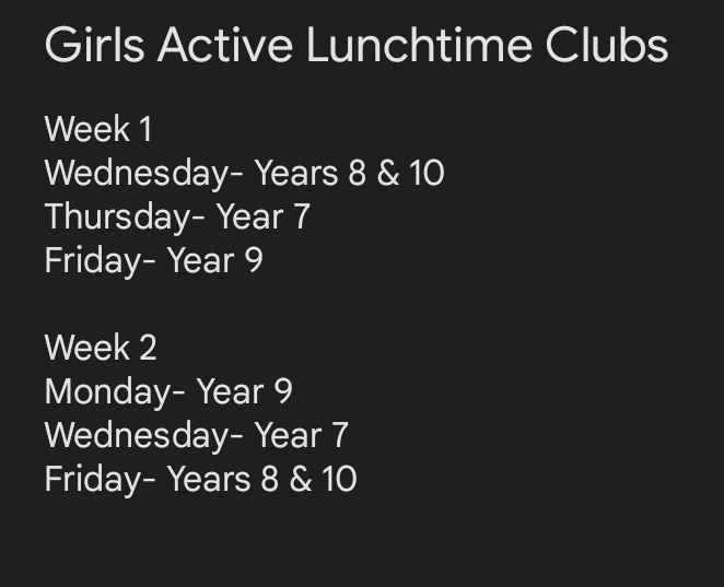 Girls Active lunchtime clubs starting back up next week- just need trainers. Lots of different activities for you to try. Be great to see some new faces <a href="/croesyschool/">Croesyceiliog School</a> @CroesyDoWKS3 <a href="/CroesyGirls/">Croesy Girls Active</a> <a href="/CroesyDoWKS4/">Rhian Edwards</a>