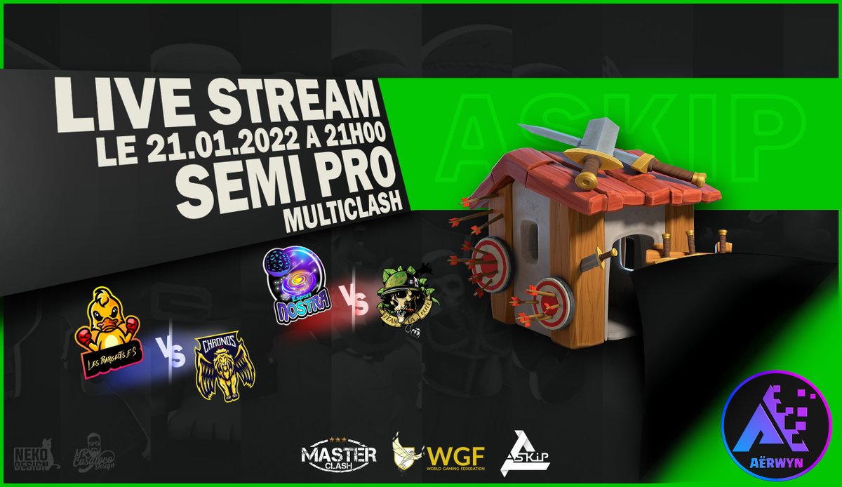 Bim Bam Boum, ce sera ça ce soir à 21h pour <a href="/ASKIPgaming/">ASKIP</a>

Venez soutenir votre team préférée
Les Bargeots Vs <a href="/Chronos__Es/">Chronos</a> 
<a href="/Nostra_Esport/">NS-Esport</a> Vs Elite Esport
 
Qui va donner le rythme ?

twitch.tv/aerwyn_lepanda
#stream #ClashOfClans #gaming #twitch #ESport