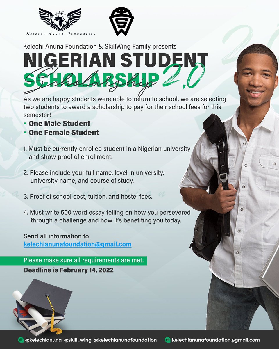 Theflatoutshow's tweet photo. 2nd year of the Student Scholarship program by @kelechianuna foundation X @SkillWing. 
Four Nigerian students were sponsored through school last year.

Don't miss out on this opportunity https://t.co/YTUrjGOxg0