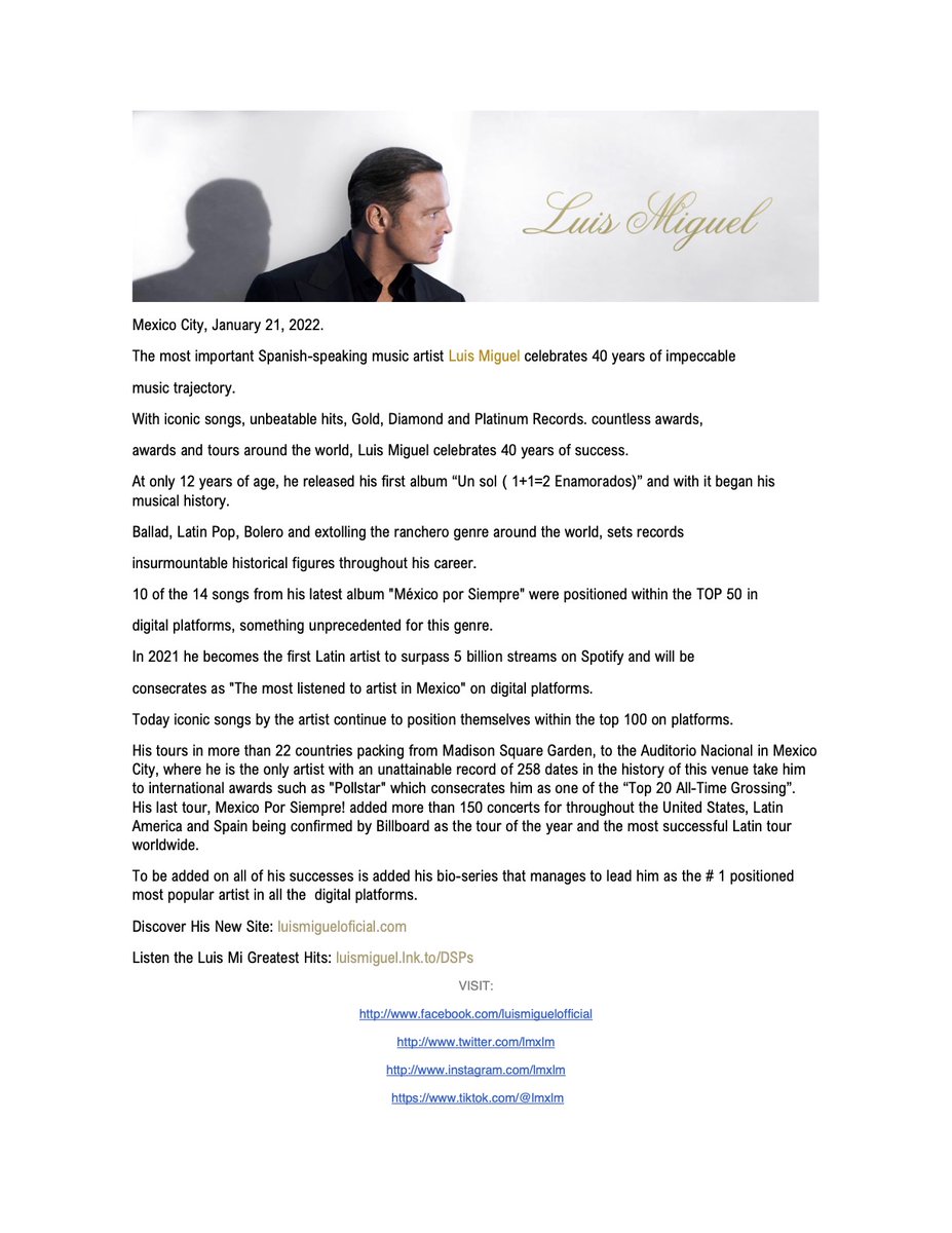 Hoy conmemoramos el 40 aniversario de la carrera de <a href="/LMXLM/">Luis Miguel</a> 🥂 Todo el año estaremos celebrando y honrando 40 años de música increíble. 🙌