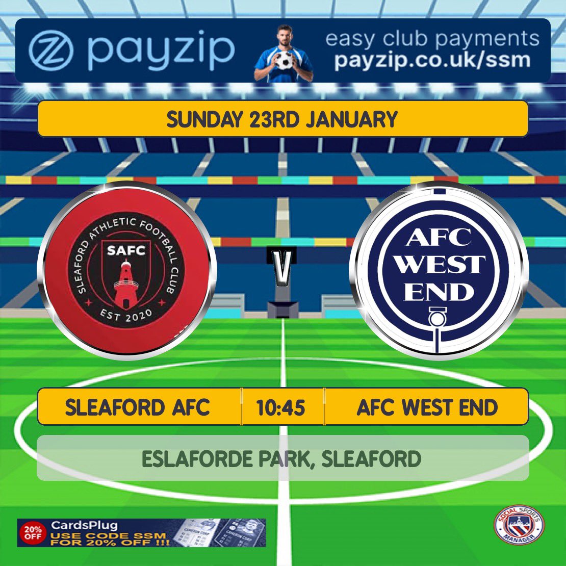 We’re in league action against <a href="/AFCWestEnd/">AFC West End</a> this Sunday.