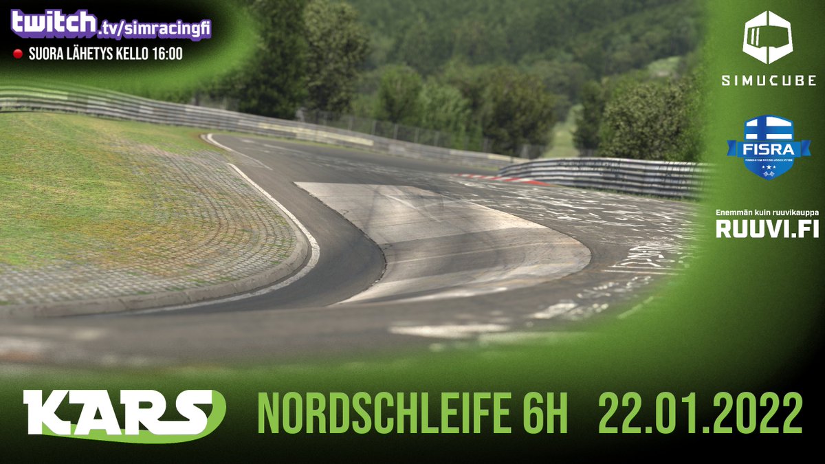 Joululomat vietetty, KARS Simucube Endurance Series jatkuu huomenna 22.1. 6 tunnin Nordschleifen osakilpailulla!

Suora lähetys starttaa twitch.tv/simracingfi kello 16.00

Sarjan mahdollistaa <a href="/Simucube/">SIMUCUBE</a> sekä Ruuvi.fi

<a href="/simracingfi/">FiSRA</a> #simracingfi #esportsfi #iracing