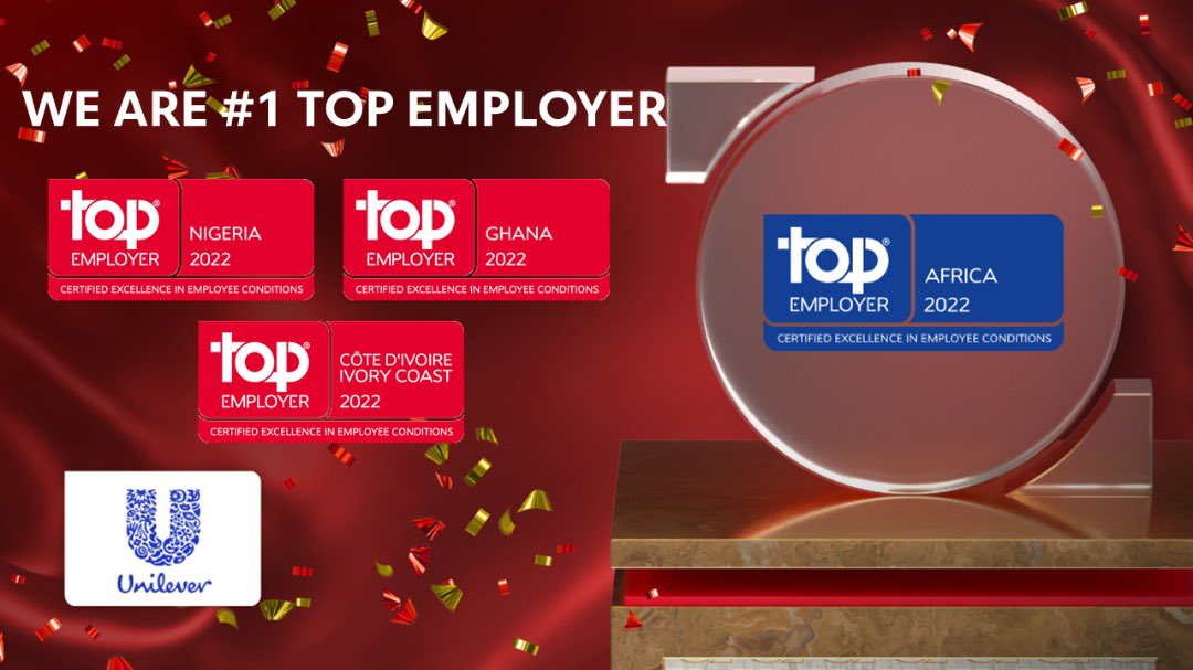 OEhinmoro's tweet photo. I am happy to see Unilever West Africa certified as the Number #1 Top Employer in Nigeria, Ghana and Cote D’Ivoire. Being certified as a Top Employer shows an organisation’s dedication to a better world of work and exhibits this through excellent HR policies and people practices https://t.co/Gt8NNfJpDj