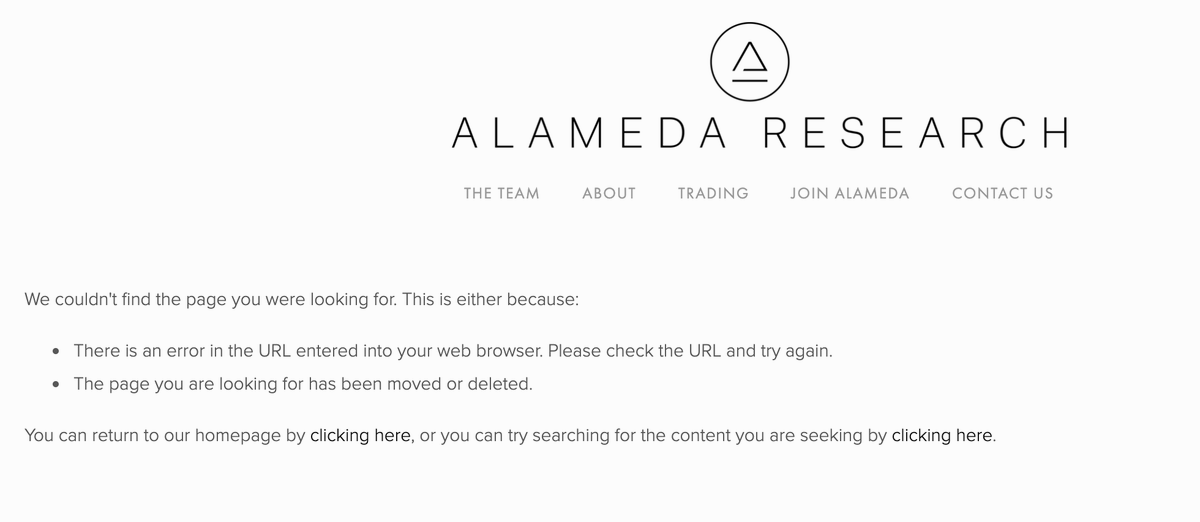 spacyofficial's tweet photo. @AlamedaResearch ventures / selected portfolio page was taken offline. bear market confirmed. exit all positions. jk jk https://t.co/o46yinPBIz