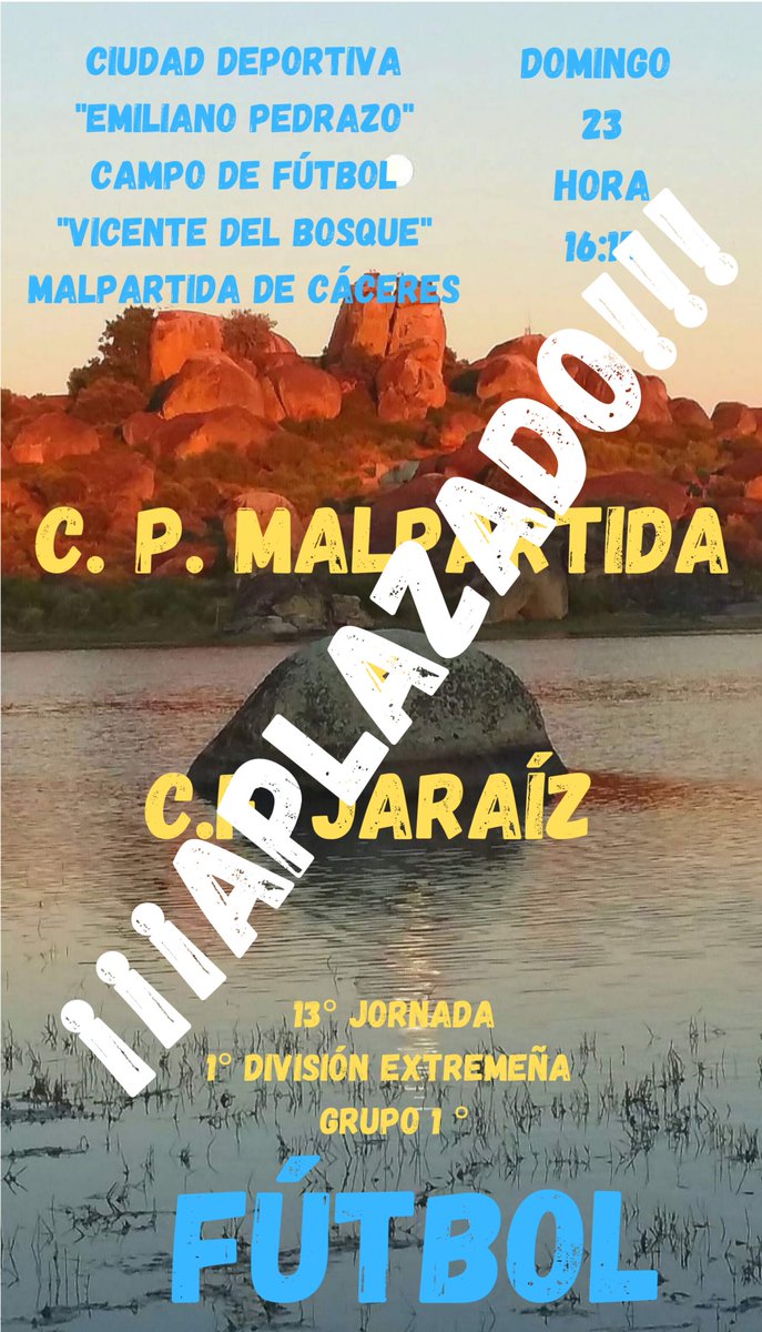 Según nos ha informado la Federación Extremeña de Fútbol el partido que se debía disputar el próximo domingo entre nuestro equipo y el C.F. Jaraíz ha sido aplazado por un brote masivo de covid en el equipo de la comarca de la Vera. Les deseamos una pronta recuperación.