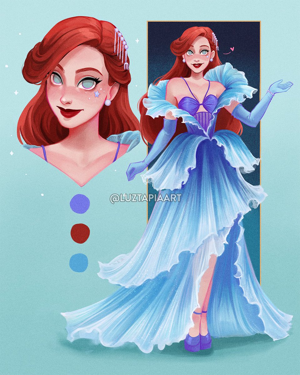 Ariel's look for my Fashion Gala Princesses series 🐚🦀 not gonna lie, she was SO difficult to design as none of the concepts I tried felt right to me. I hope you like this! ❤