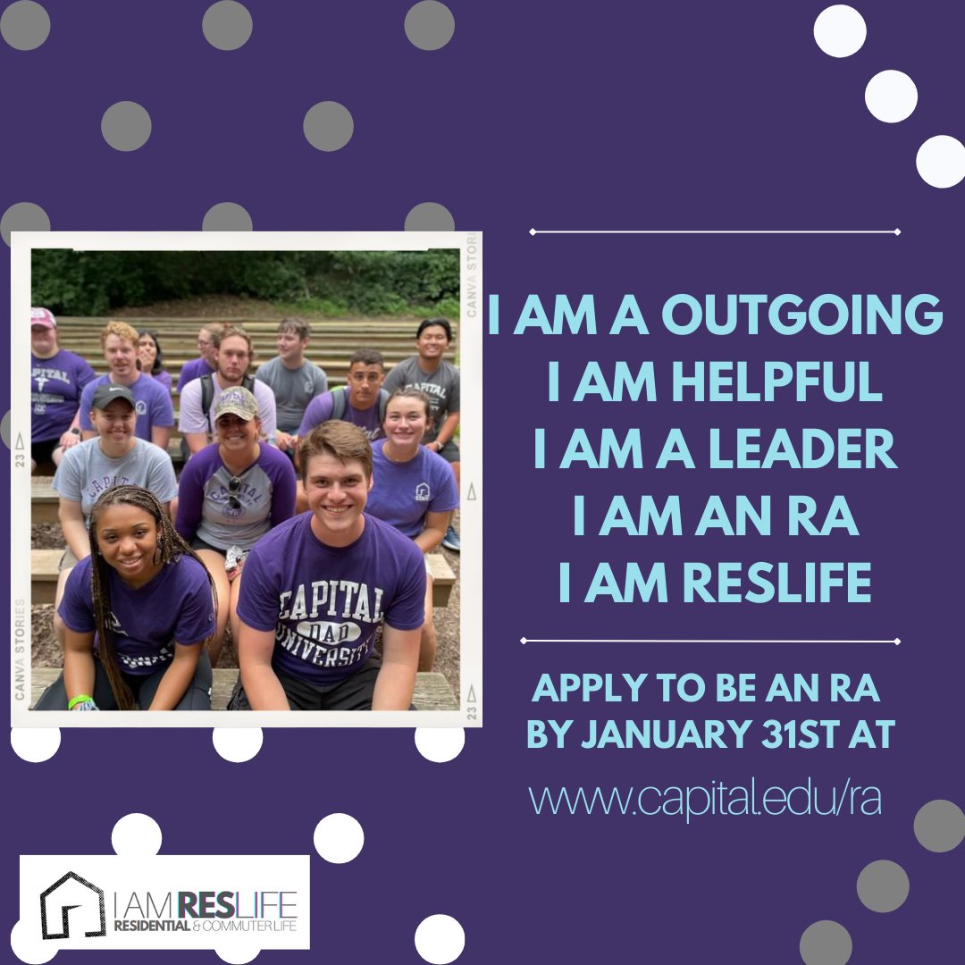 Our RAs &amp; CAs make ResLife! Be a leader of your Capital community by becoming an RA!
Apply by January 31st at capital.edu/ra/

#capreslife #ra #liveconnected #capitalu