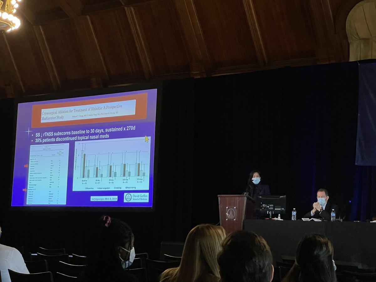 Triological's tweet photo. Dr. Jivianne Lee from @UCLA_ENT gives an evidence-based review of current chronic rhinitis and nasal valve treatments, including radiofrequency ablation and cryotherapy #TRIO2022 #Triological #ENTSurgery @AmRhinoSociety https://t.co/og5X87dEf9
