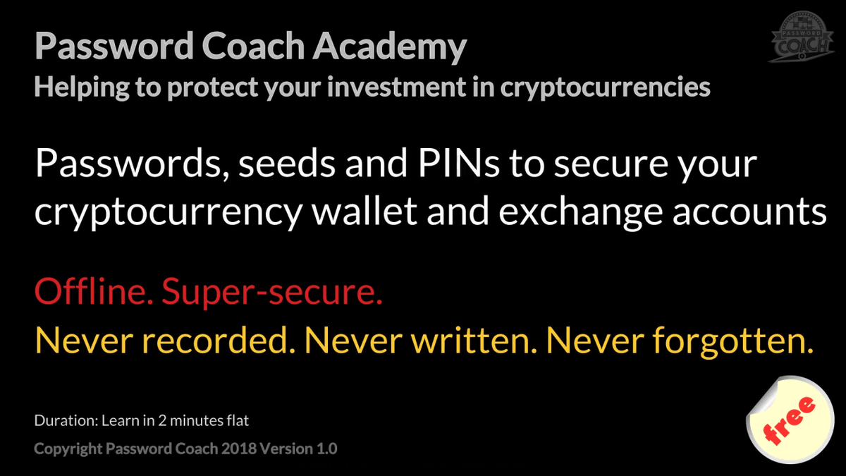 PasswordCoach's tweet photo. Learn how to create disconnected, super-strong passwords and PINs (that don’t need to be memorized) in 2 minutes flat. Perfect for protecting your #cryptocurrency wallet #btc #eth #xrp #bitcoin #blockchain https://t.co/J47JK4k1vp https://t.co/sATJJKEiJT