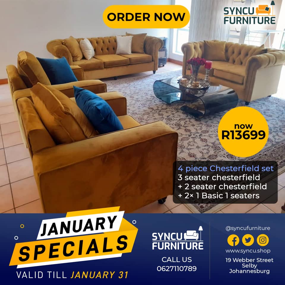 SyncuFurniture's tweet photo. Check out our January specials!!! Valid till 31/01/2022

 Lead time 7 to 10 days
Assorted colors
6 inch high density foam seats
Solid Pine wood frames

Call/whatsapp 0627110789

Address: 19 Webber Street, Selby Johannesburg https://t.co/VNwhAGxXdD