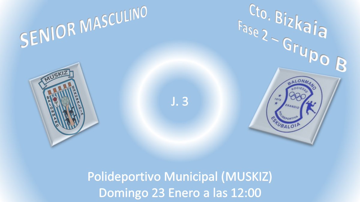 Fase 2 de la liga Bizkaia 2021-2022.
Jornada 3

<a href="/MuskizEskubaloi/">Muskiz Eskubaloia</a> VS <a href="/SP_Erandio/">SP Erandio</a>
Domingo 23 Enero 2022
#MuskizArena a las 12:00

#vamonosAtomos
#eskubaloiaBizkaia 
#somosErandio
<a href="/erandioinfo/">Erandio Info</a>
<a href="/Erandiokoudala/">Erandioko Udala</a>
<a href="/fvbm/">fvbm/bef</a>