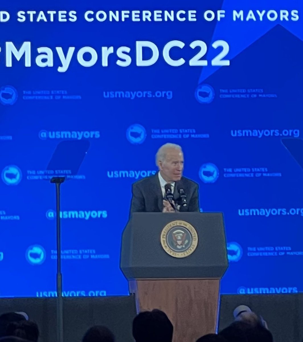 At The U.S. Conference of Mayors Winter Meeting. President Biden speaking.