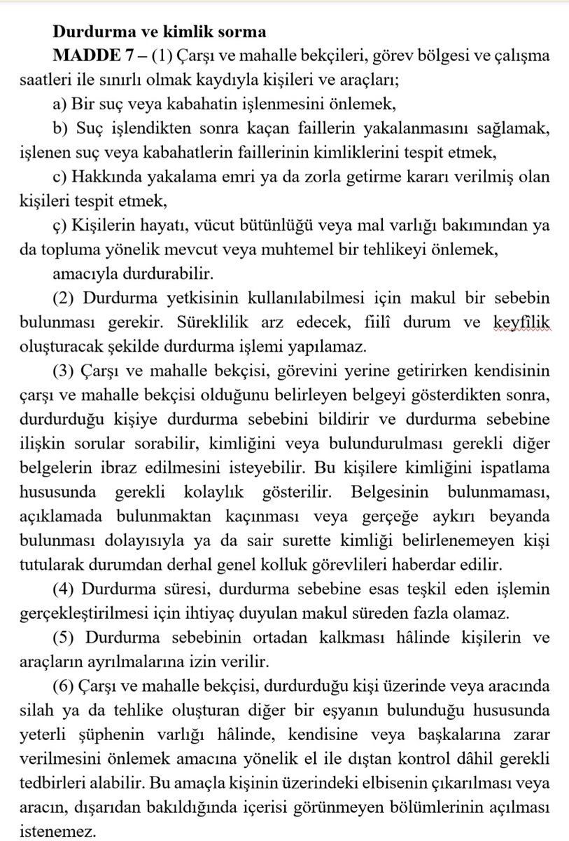 Çarşı ve Mahalle Bekçilerinin Kimlik sorma yetkisi ve kaba üst araması yapma yetkisini veren 7245 sayılı kanun #bekciişiniyapıyor
