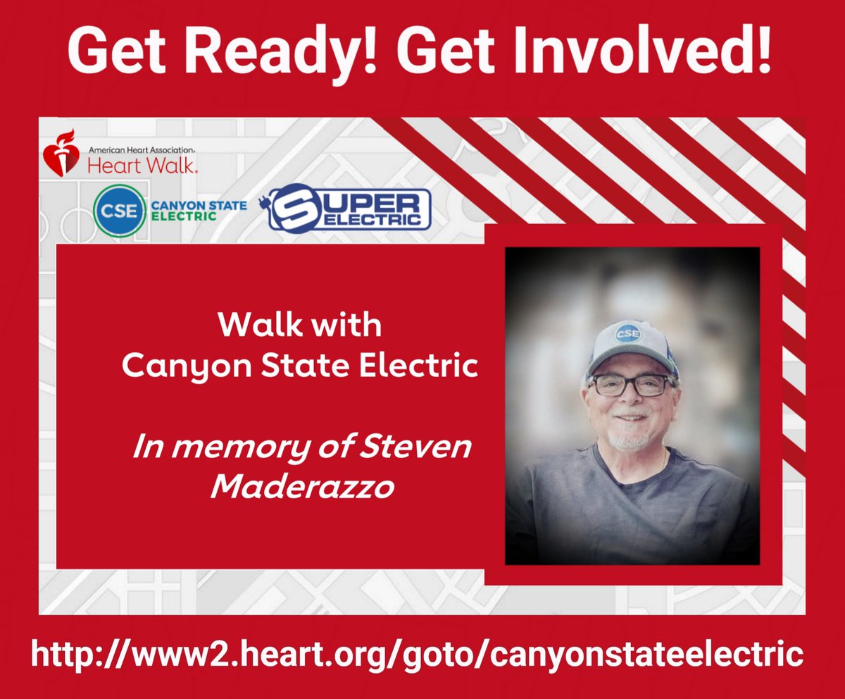 CanyonStateElec's tweet image. Canyon State Electric partnered with @AHAArizona to help fight heart disease in memory of our beloved founder. We invite you to join or sponsor our team of walkers to help us reach our fundraising goal. To get involved please visit www2.heart.org/goto/canyonsta…. #PHXHeartWalk