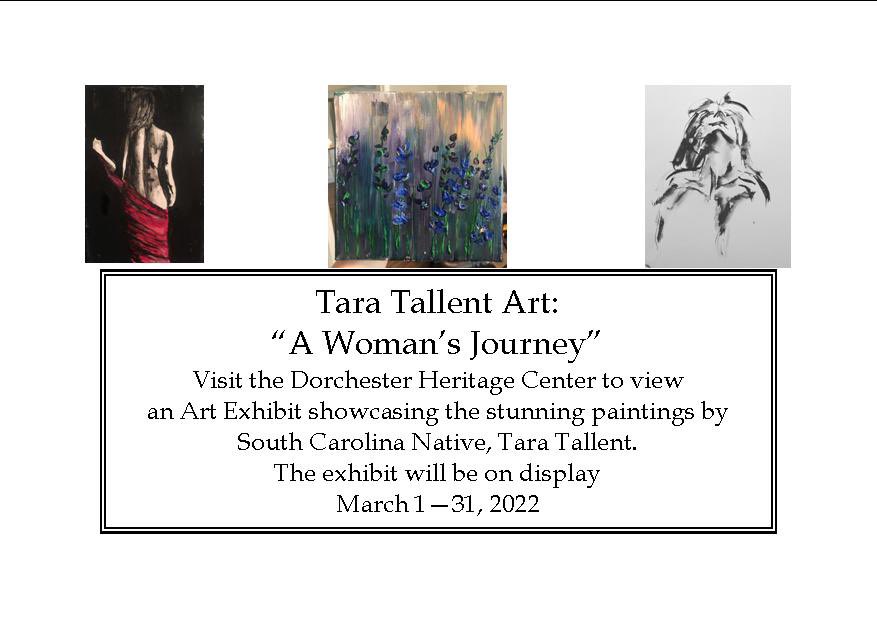 dcahc_museum's tweet photo. Tara Tallent Art: A Woman’s Journey coming to the DHC! #art #WomensArt #dhc #dorchestercounty https://t.co/XIzIjAT1tu