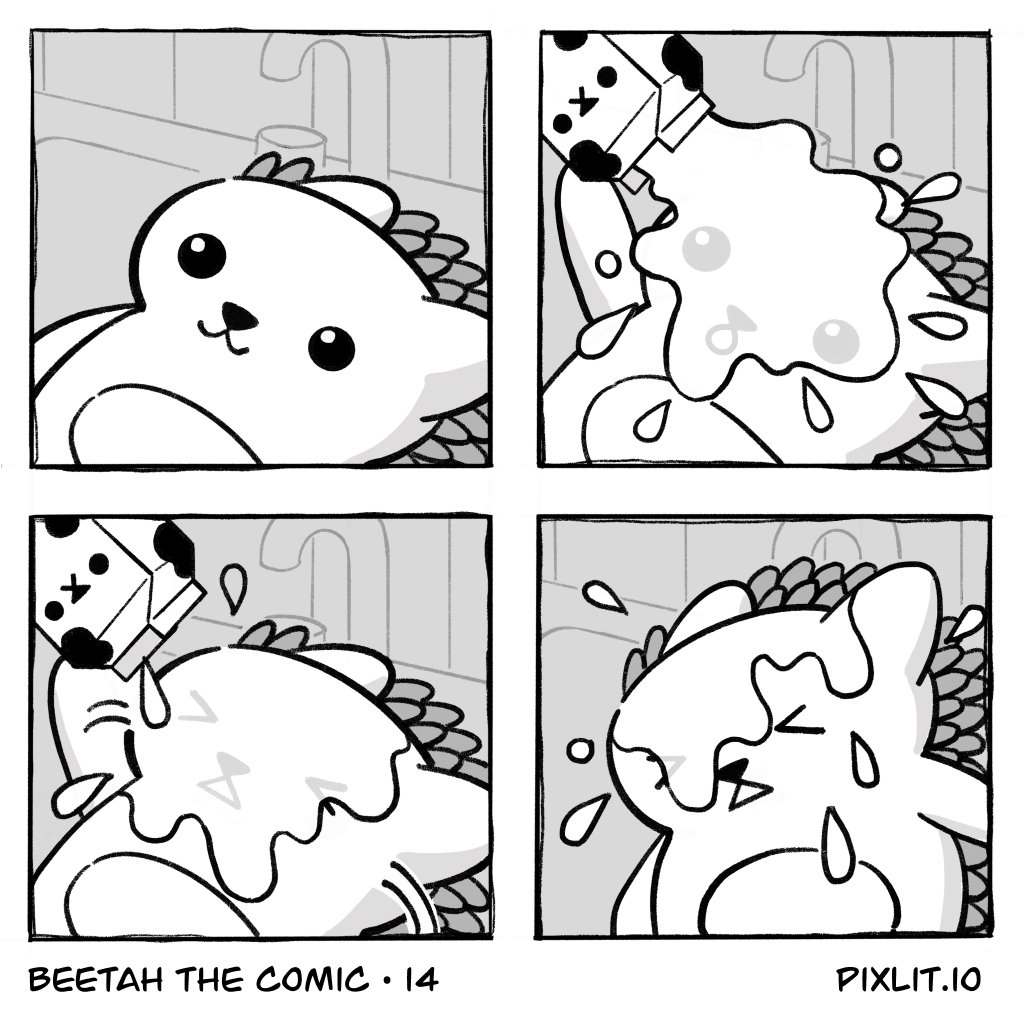 Pixlit's tweet photo. #BeetahTheComic Issue 14

If you're OG, you'll get it. @BeetahHedgehog is ready for $MILK! @LiveLans inspired THIS cool pet. So excited for today's @coolcatsnft town hall!

This comic became a team effort!
@dgkmart — Comic Artist ✏️
@PixlitEth — Director &amp; Editor 🥛

🧵👇 https://t.co/BxLnLTJETt