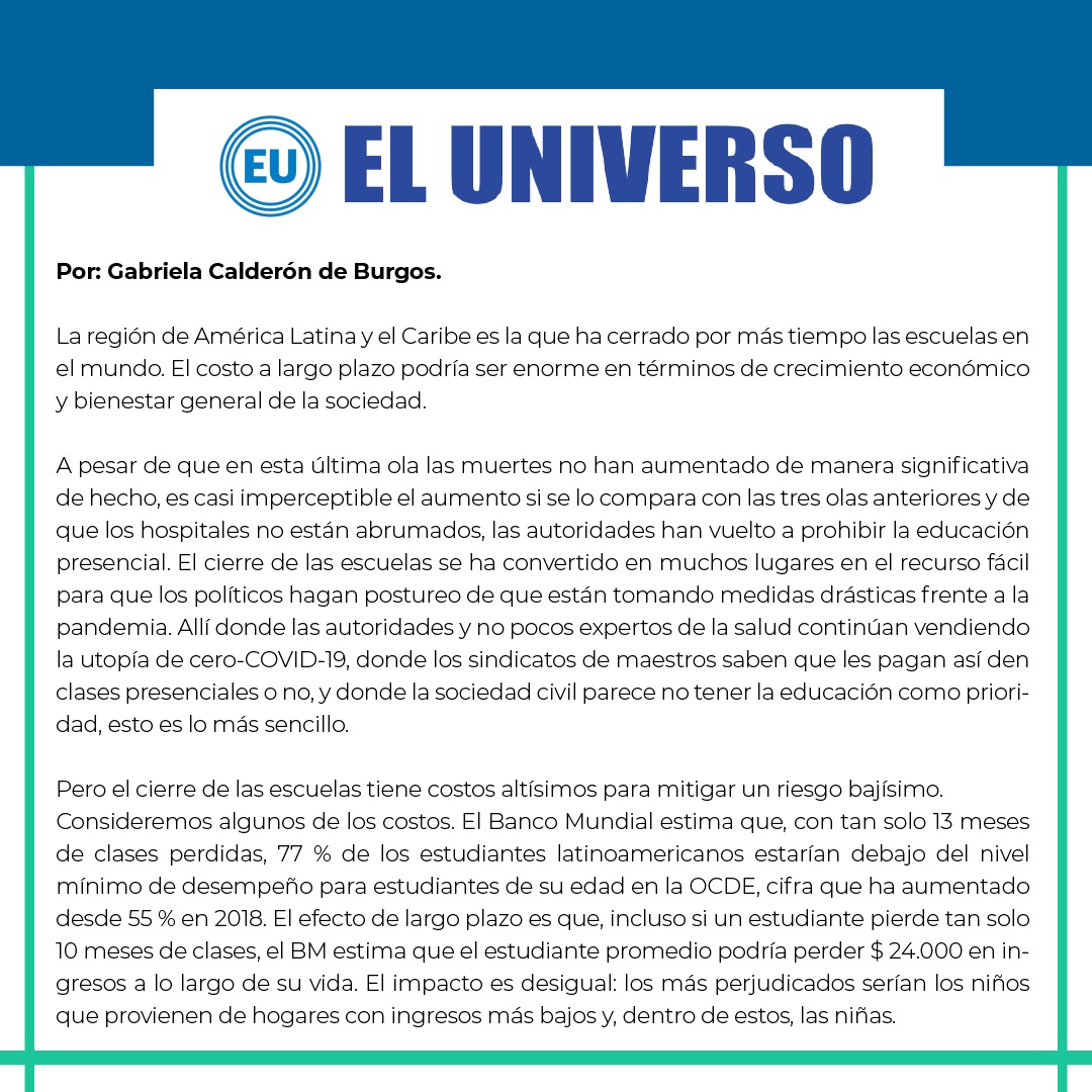 EcoBabahoyo's tweet photo. #Opinión
Compartimos este artículo escrito por Gabriela Calderón de Burgos en @eluniversocom 👩🏻‍🏫 📚 https://t.co/wkDltSKMCp