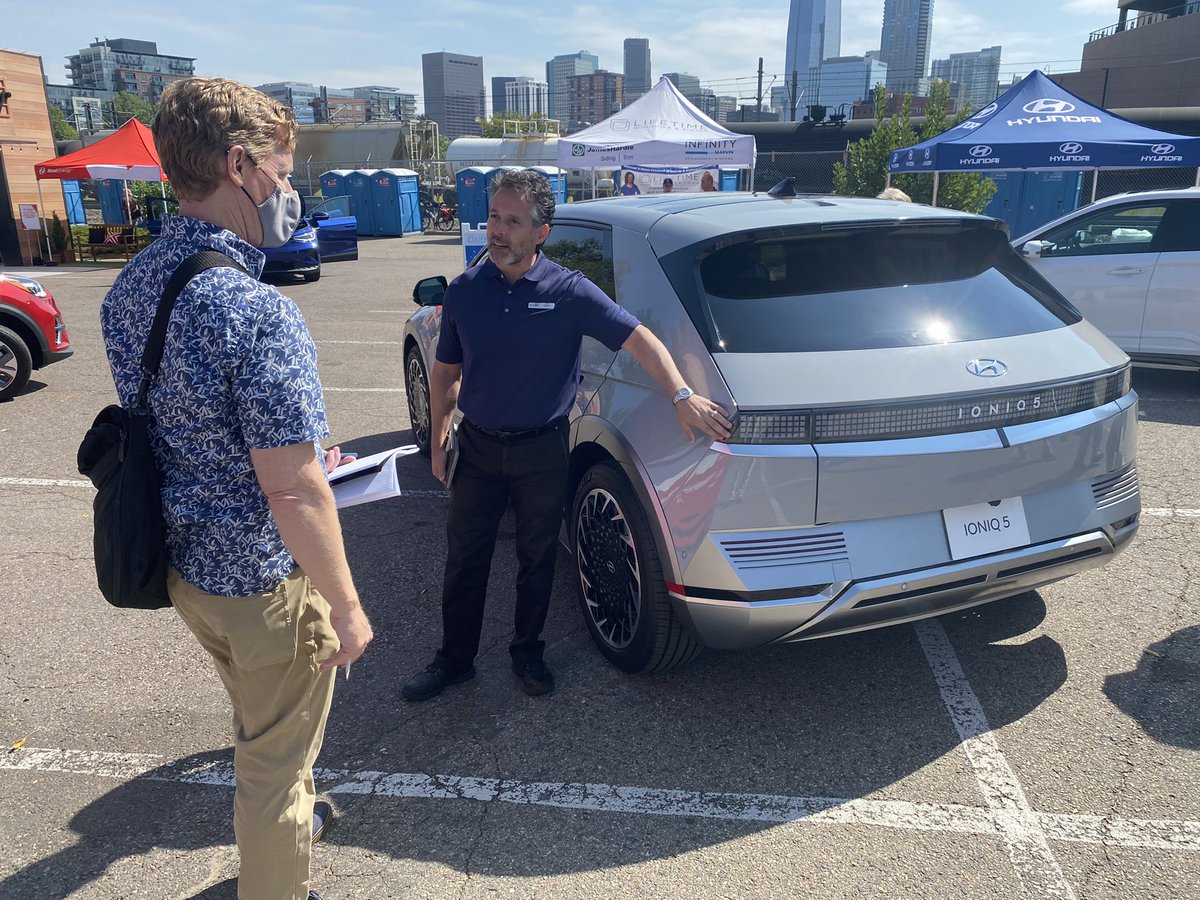TimWJackson's tweet image. Scenes of #ionic5 at @DenverAutoShow with the famous @mboothdenver @ColoradoSun