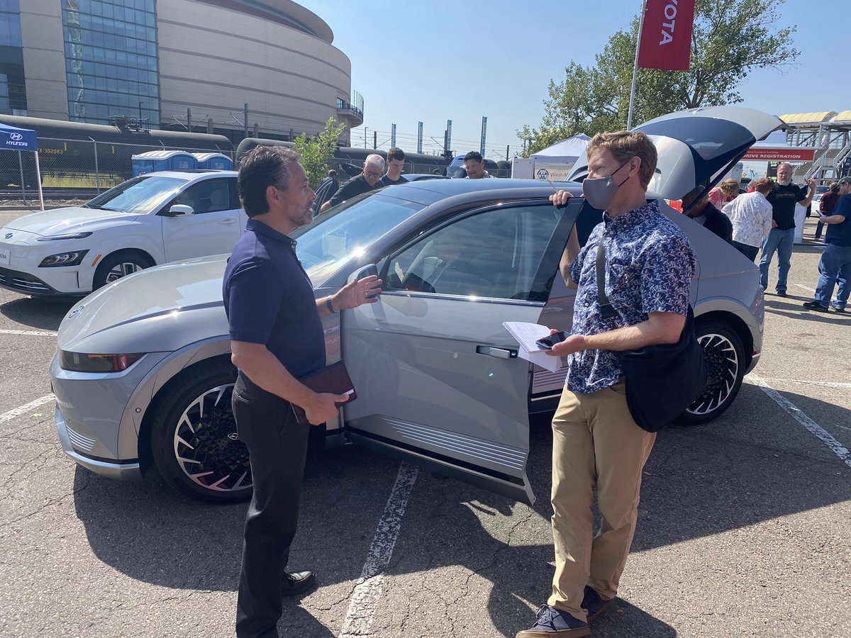 TimWJackson's tweet image. Scenes of #ionic5 at @DenverAutoShow with the famous @mboothdenver @ColoradoSun