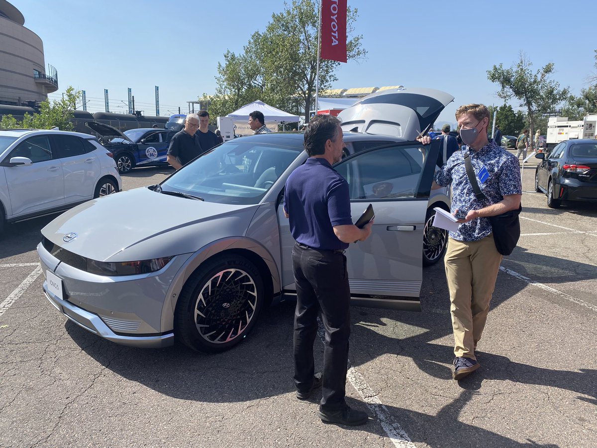 TimWJackson's tweet image. Scenes of #ionic5 at @DenverAutoShow with the famous @mboothdenver @ColoradoSun